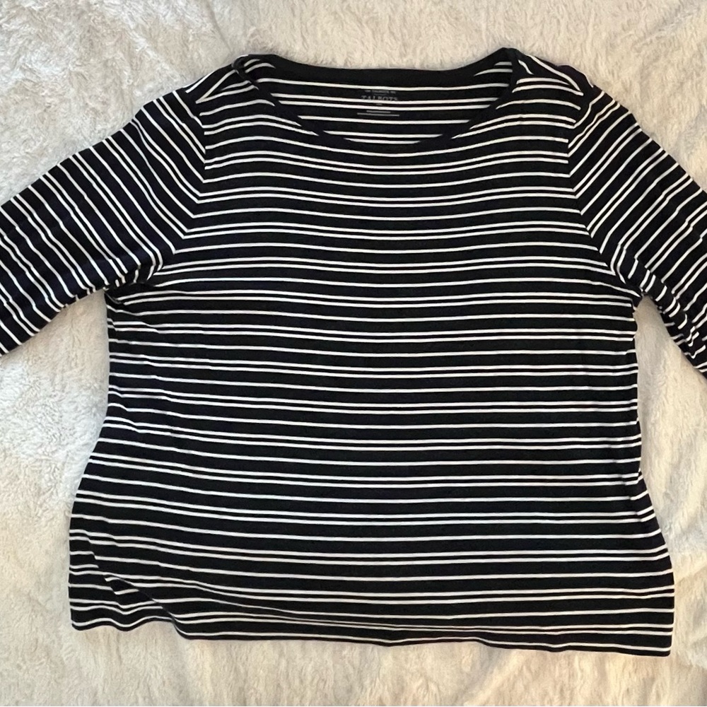 EUC Talbots 3X Navy Blue & White Striped Long Sleeve Tee 100% Cotton Like New